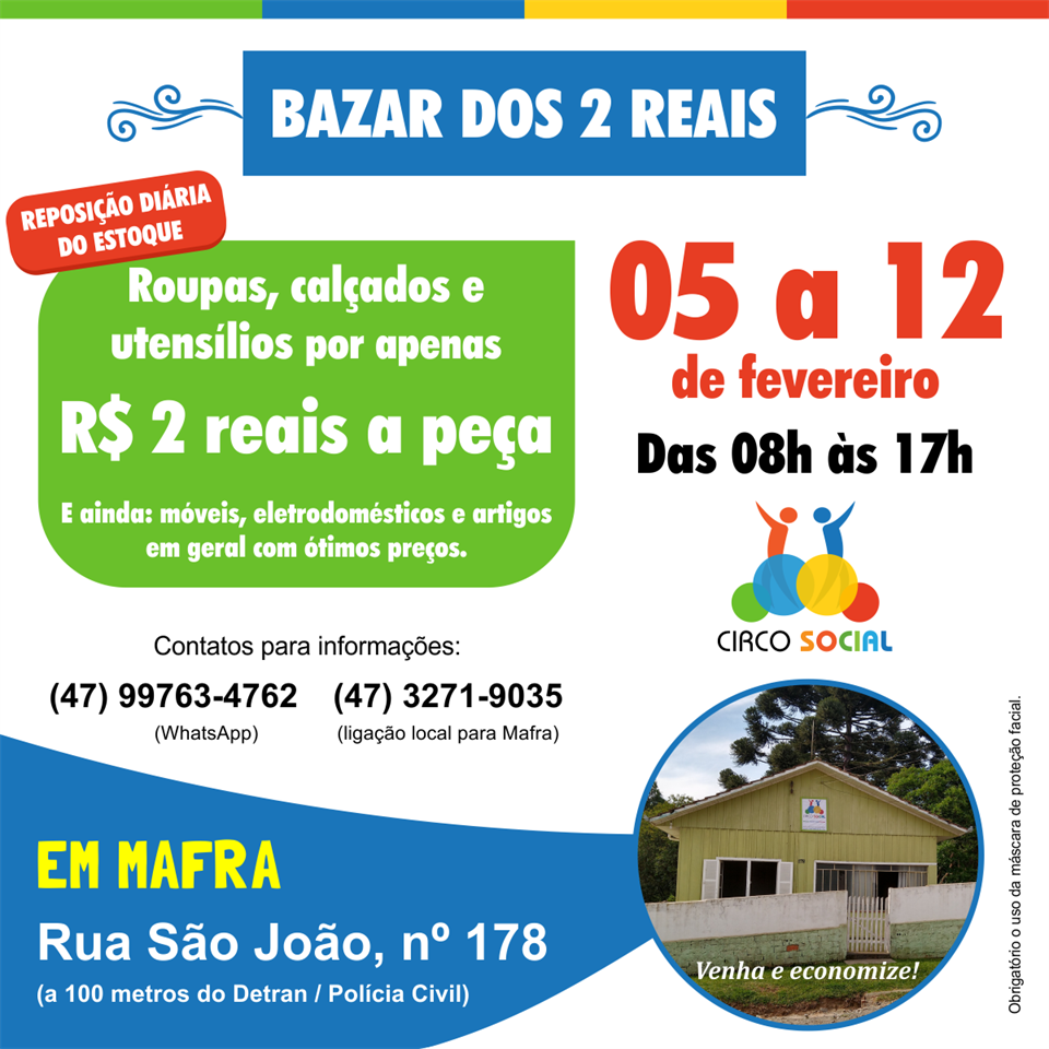 “Bazar dos Dois Reais” do Circo Social inicia no próximo dia 05 em Mafra